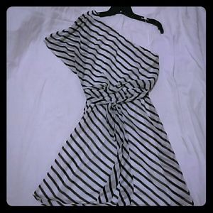 Express Striped One-Shoulder Cinched-Waist Dress