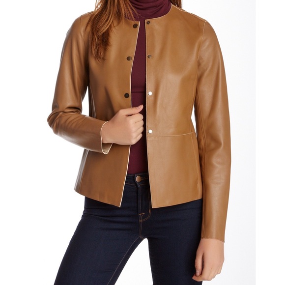 VINCE Snap Front Leather Jacket small