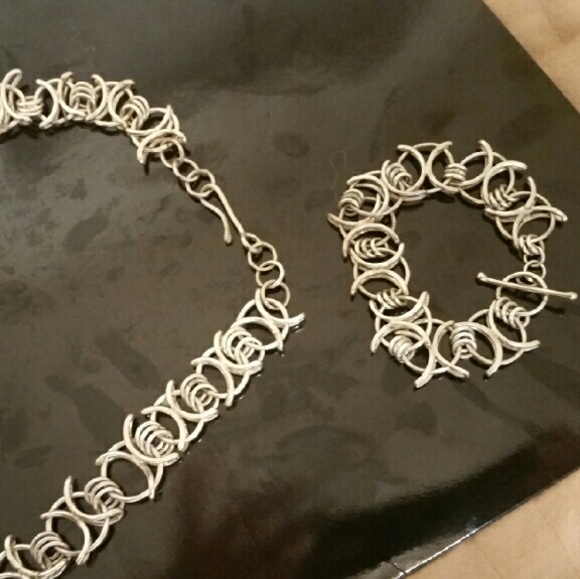 Handmade sterling silver necklace and bracelet set