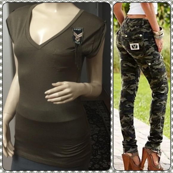 ❗️ SALE ❗️ NWOT🇺🇸Army Miss Olive Green V-Neck - Picture 1 of 4