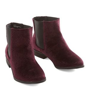 Burgundy velvet booties
