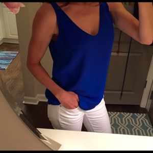 J Crew blue silk top, size 0