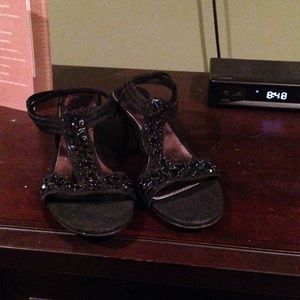 Black with black jewels small wedge sandals size 8