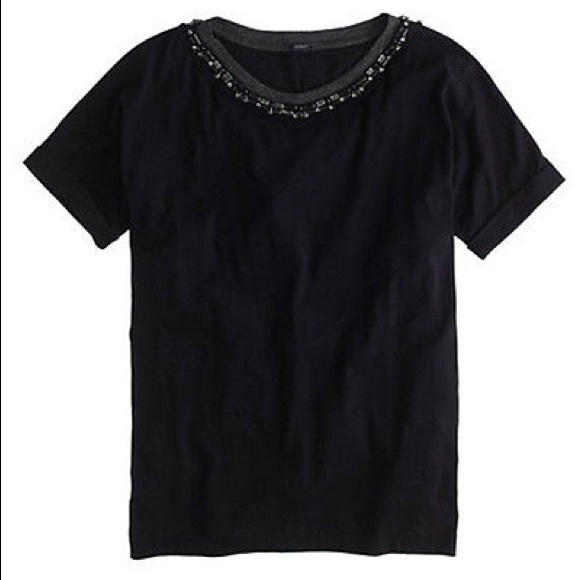 J Crew jeweled Roll-sleeve tee