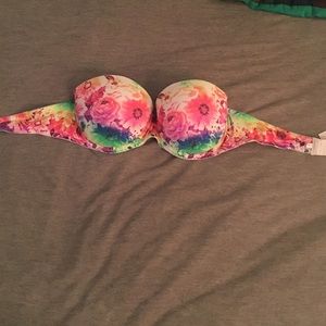 Neon floral Victoria's Secret Pink Strapless Bra