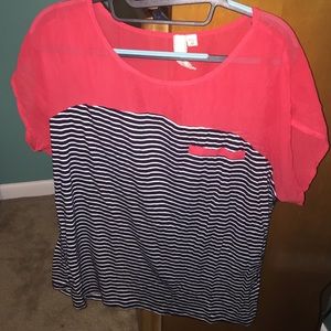 Navy and pink striped shirt