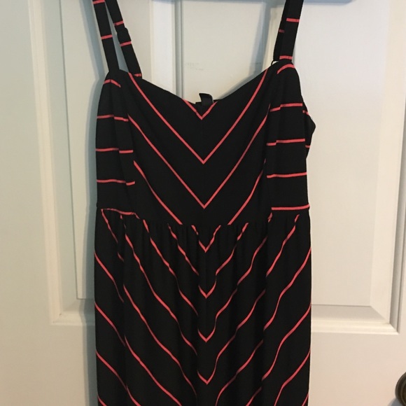 Coral and black maxi dress