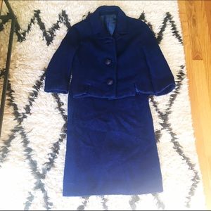 Vintage blue skirt suit, 3/4 length blazer