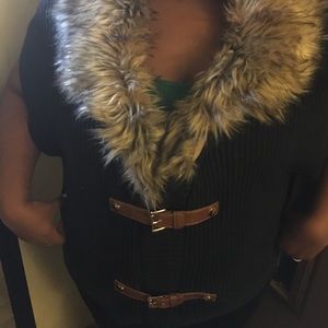 Faux fur trimmed cardi sweater!