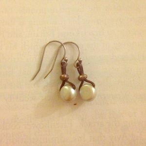 Artisan pearl and leather earrings