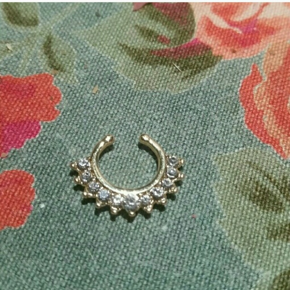 Faux no pierce septum ring with crystals