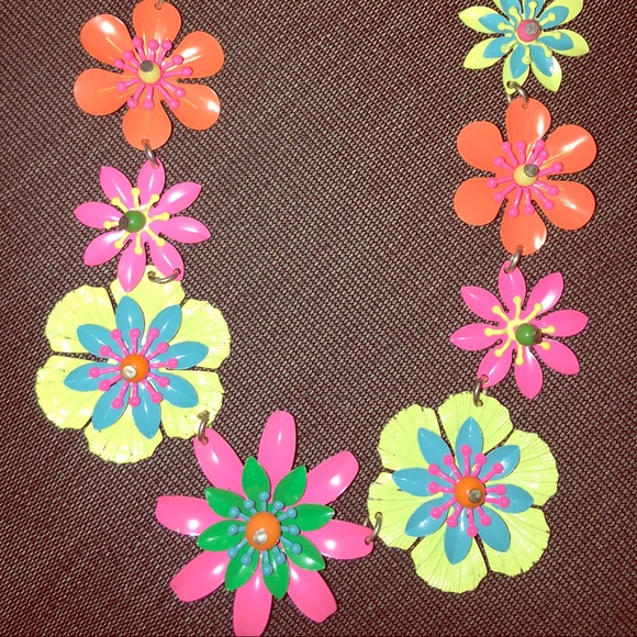 Forever 21 Neon Flower Statement Necklace