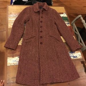Red tweed trench coat