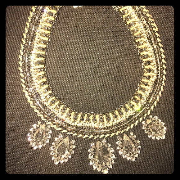BCBG silver crystal and white statement necklace