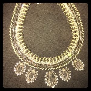 BCBG silver crystal and white statement necklace