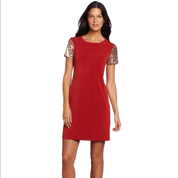 Orange dress with gold sequin sleeves