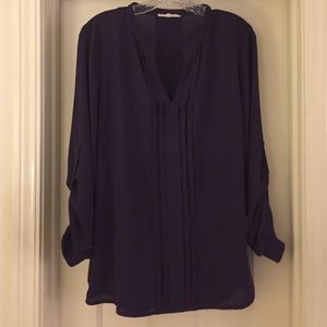 Purple tabbed sleeve tunic blouse