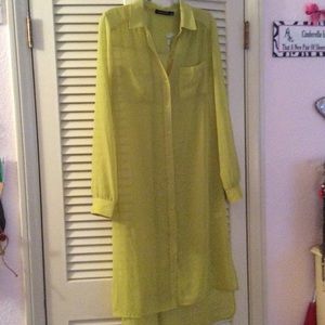 Fabulous long translucent chartreuse shirt dress