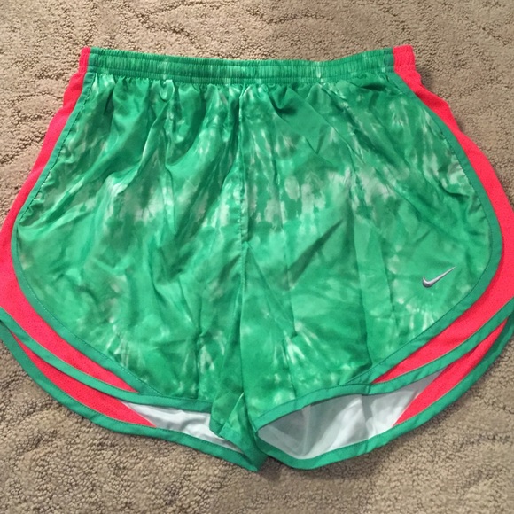 Nike dri fit green and pink shorts