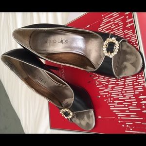 Two Lips Open-Toe Jeweled Buckle Pumps