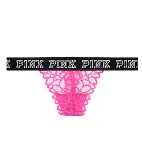 New Victoria's Secret PINK Logo Date Lace Thong M