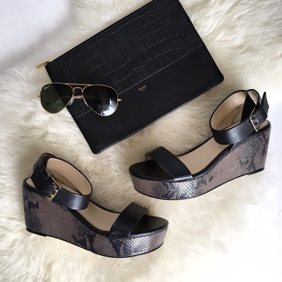 Shoes - Leather Ankle Strap Reptile Platforms