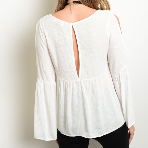🎀 WHITE COLD SHOULDER FLOWY GAUZY TOP🎀  NEW - Picture 2 of 3