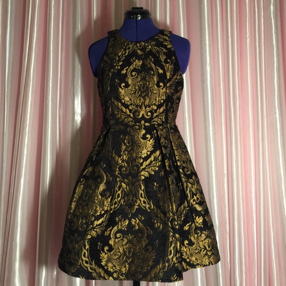 Black and gold Gianni Bini fit and flare dress