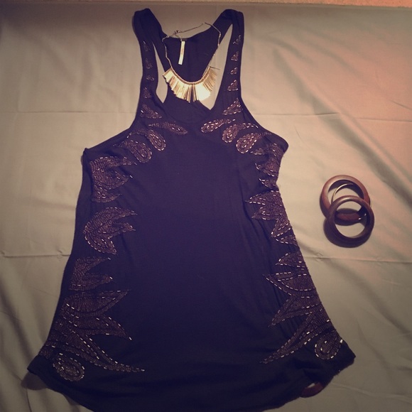 Free People Tops - Free people racer back tank with beaded details