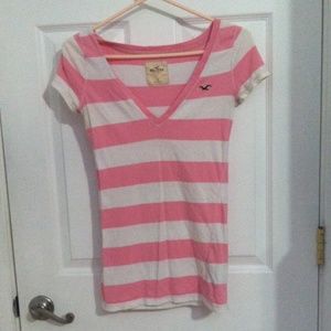 Classic Hollister striped t shirt, pink and white