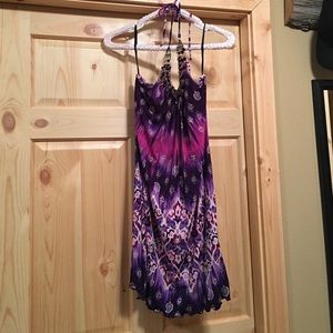 Purple halter dress.