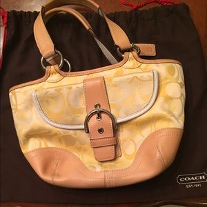 Signature Coach Yellow Canvas & Leather Small Hobo
