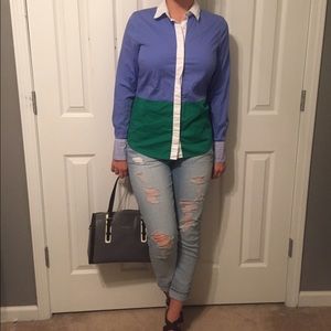 J. Crew color blocked button up blouse