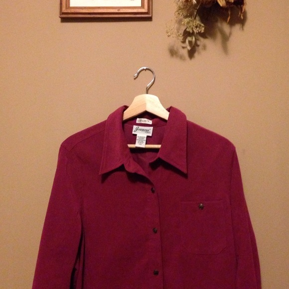 Vintage suede like magenta button up shirt
