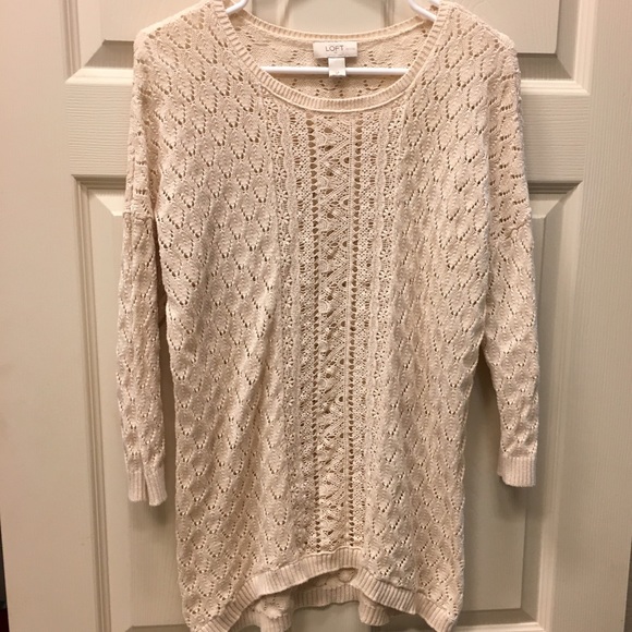 Ann Taylor Loft Petit Hi Lo Crochet Lace Sweater