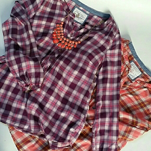 2 cute plaid tops EUC S XS (run big)