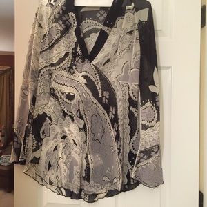 Chicos sheer tunic black paisley Sz 3