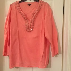 Talbots Linen jeweled tunic Sz 2xp Peach