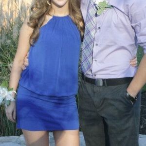 Blue halter top prom dress