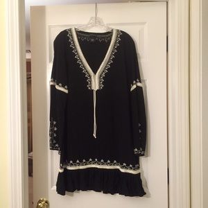 Moda black coverup or dress with white embroidery