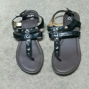 Black and gold studded sandals