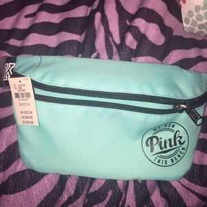 Teal Victoria's Secret fanny pack + koozie