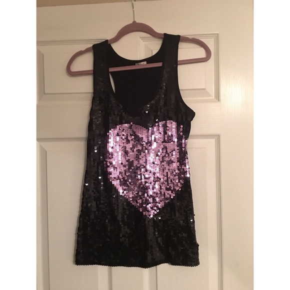Black and pink heart sequin tank top