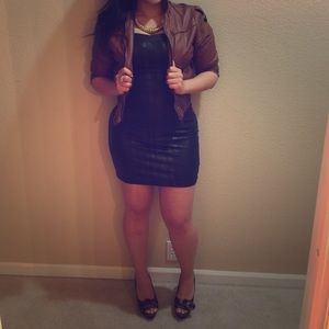 Sexy Black tube top faux leather night dress