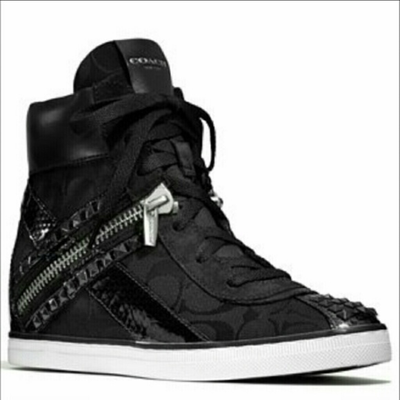 Coach black wedge sneakers