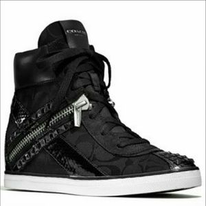 Coach black wedge sneakers