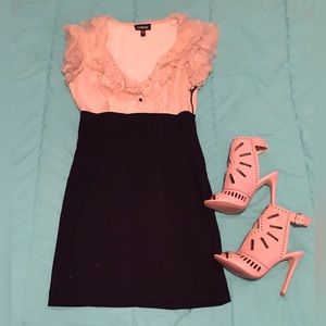 Bebe ruffle black and ivory dress