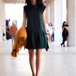 Zara Dark Green Neoprene drop waist dress