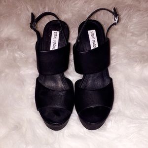Black Leather Steve Madden Platform Chunky Heels