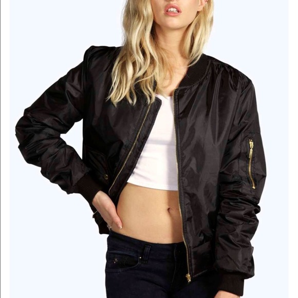 Black puffy bomber jacket
